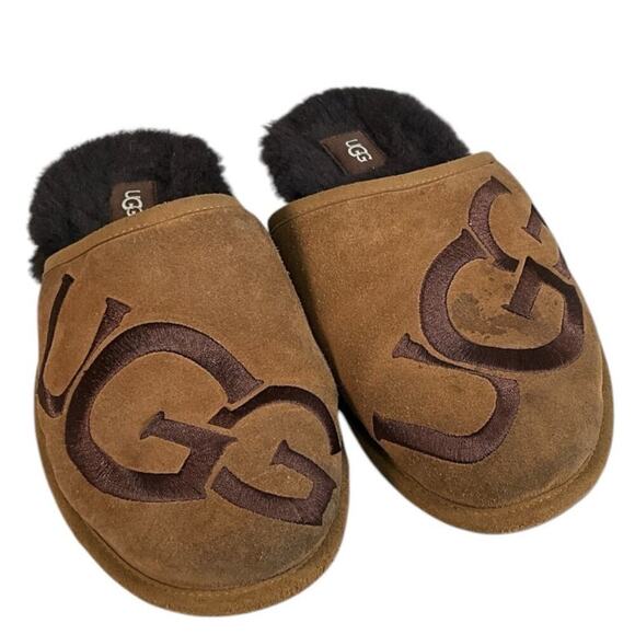 UGG Scuff Logo Chestnut Espresso Slip On Shearing Slipper US 10 Mens Used - Picture 6 of 11